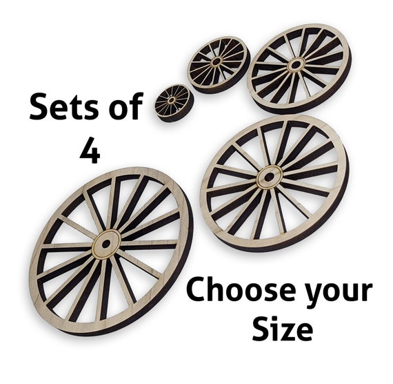 Poplar Wood 14 Spoke Wagon Wheels - Paintable Craft Supply (Set of 4)