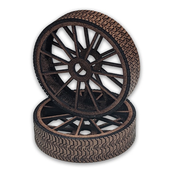 4 inch wooden laser cut wheels, wagon wheels, canon wheels, bike wheels, motorcycle wheels, mechanical wheels