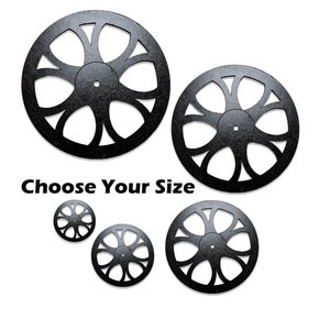 6-Spoke Curved Wagon Wheels with Black Gloss Enamel Finish - for craft projects