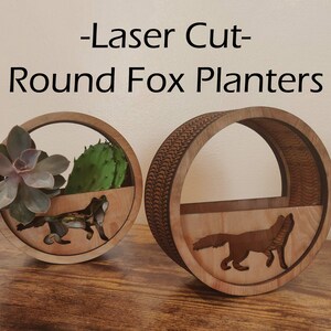 Round Fox Planters, Laser cut planter, wooden planter