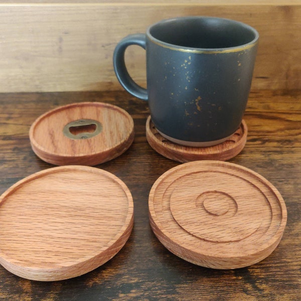 Modern Coaster Set, Wooden Coaster Set , Bottle Cap Opener, Minimulest Coasters, Cork bottom coasters