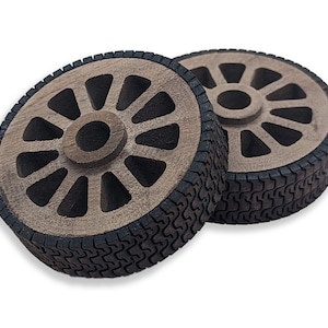 Solid Walnut Wheels w/ Tread (Set of 2), Multiple Sizes, wooden car wheels, wooden wheels, model tires, model wheels, craft wheels