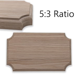 5:3 ratio oak plaque, red oak plaque with inset corners and rounded edging, keyhole mounting slots