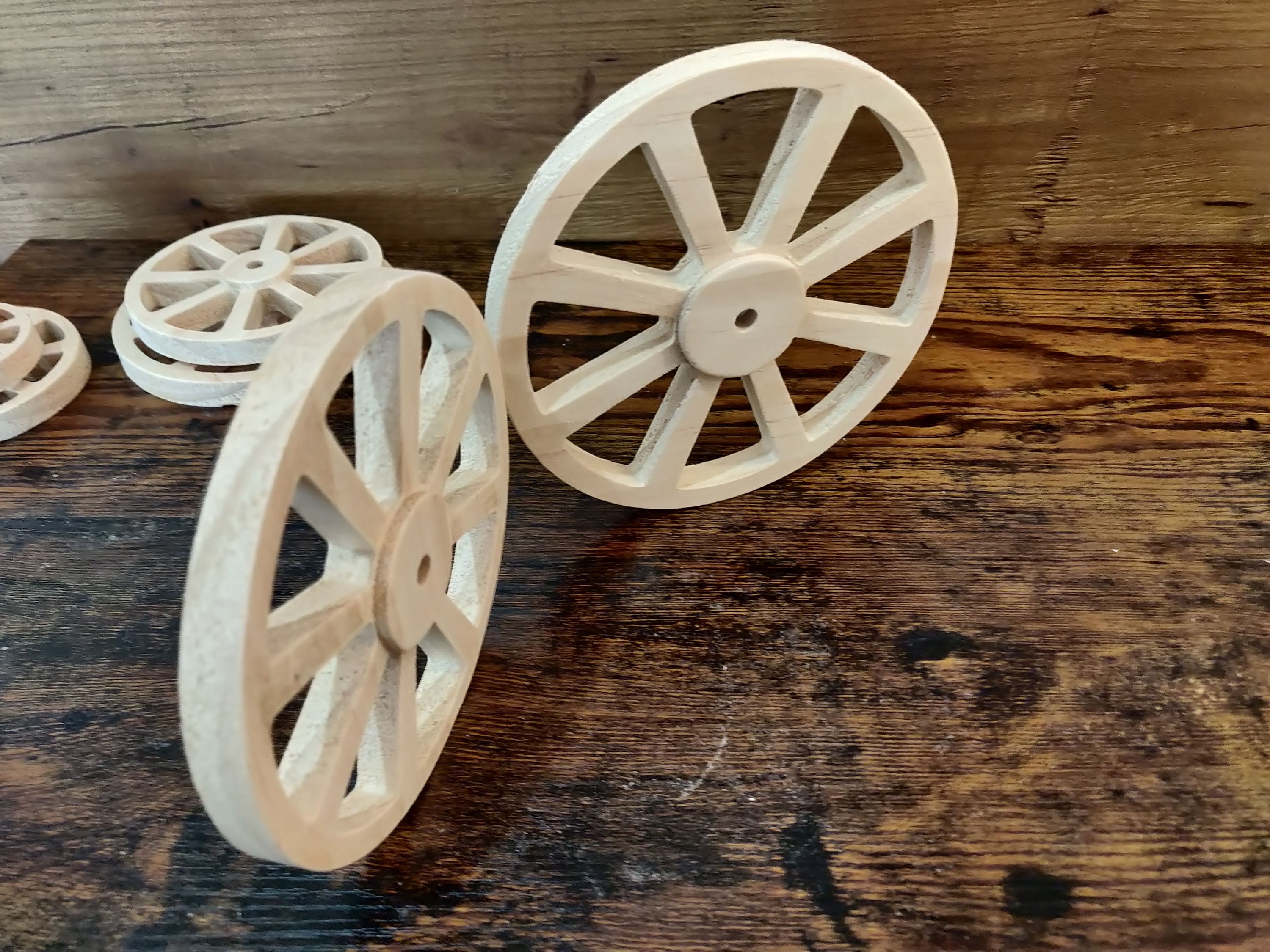 Set of 4 Pine Model wagon wheels all Sizes cannon wheels | Etsy