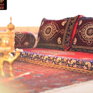 AFGHAN Royal RED Oriental Seating - Majlis - Toshak - Badesht - Silky Velvet Indoor / outdoor - Hookah lounge - Home 4pcs
