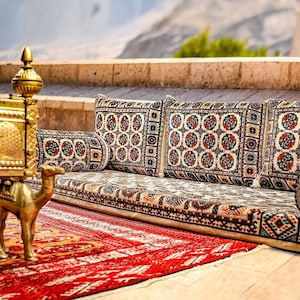 TURKMEN Bukhara BEIGE Oriental Seating - Majlis - Toshak - Bukhara - Silky Velvet Indoor / outdoor - Hookah lounge - Home 6pcs