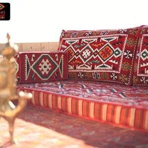 ARABIC Oriental Seating Set . Phrygia .  Majlis -  Rug Fabric - floor seating -Indoor / outdoor - Hookah lounge - Home 6pcs