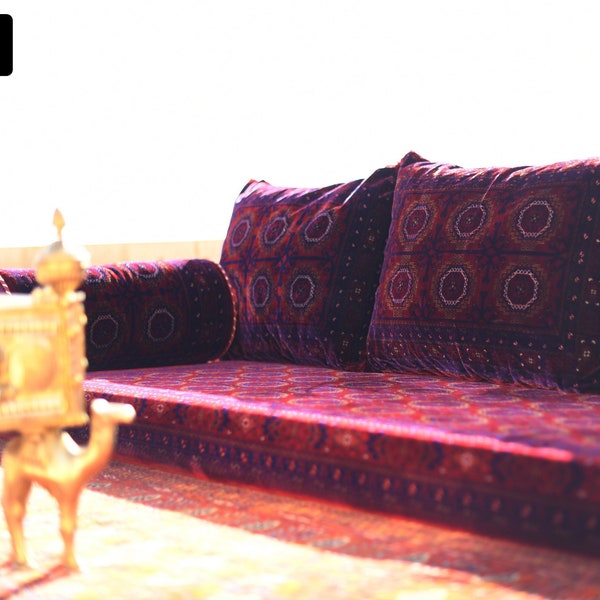 AFGHAN Bukhara Oriental Seating - Majlis - Toshak - Bukhara - Silky Velvet Indoor / outdoor - Hookah lounge - Home 6pcs