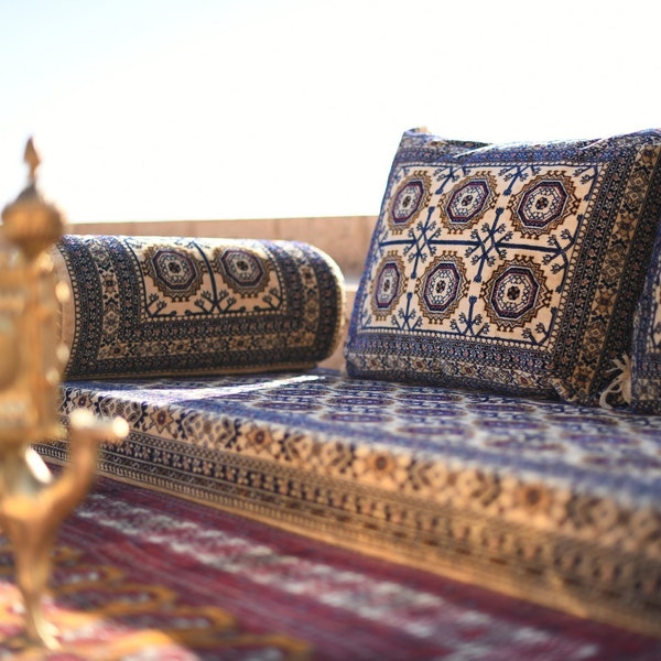 AFGHAN Bukhara BEIGE Oriental Seating - Majlis - Toshak - Bukhara - Silky Velvet Indoor / outdoor - Hookah lounge - Home 4pcs