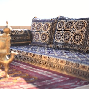 AFGHAN Bukhara BEIGE Oriental Seating - Majlis - Toshak - Bukhara - Silky Velvet Indoor / outdoor - Hookah lounge - Home 6pcs