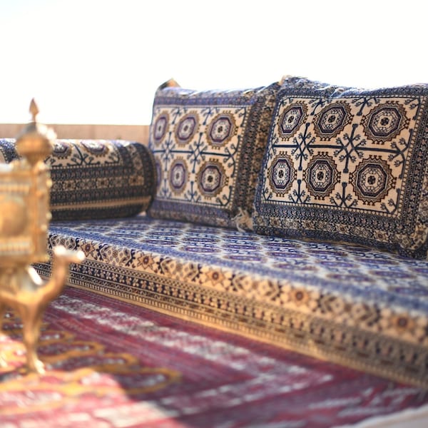 AFGHAN Bukhara BEIGE Asientos orientales - Majlis - Toshak - Bukhara - Terciopelo sedoso Interior / exterior - Salón de cachimba - Hogar 6 piezas