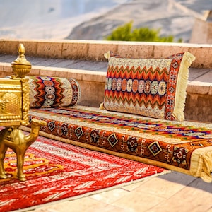 TASHKENT BEIGE Oriental Seating - Majlis - Toshak - Bukhara - Silky Velvet Indoor / outdoor - Hookah lounge - Home 3pcs
