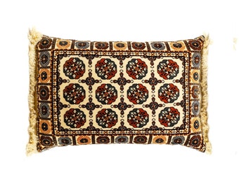 TURKMEN Bukhara BEIGE Large Pillow Case Kilim Cushions, Authentic Pillow Covers, Ethnic Bohemian Oriental Home Decor Velvet