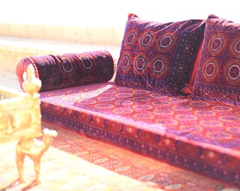 AFGHAN Bukhara Oriental Seating - Majlis - Toshak - Bukhara - Silky Velvet Indoor / outdoor - Hookah lounge - Home 4pcs