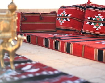ARABIC Artuqid RED Oriental Seating - Majlis - Velvet - floor seating - jalsa Indoor / outdoor - Hookah lounge - Home 6pcs