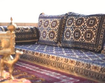 AFGHAN Bukhara BEIGE Oriental Seating - Majlis - Toshak - Bukhara - Silky Velvet Indoor / outdoor - Hookah lounge - Home 6pcs