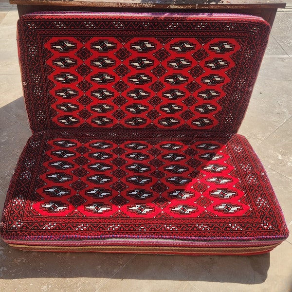 Maschinengewebter roter turkmenischer Yamut Tekke Tschuval, Vintage Kissenbezug, turkmenischer Tribal Bokhara Bukhara Yomud
