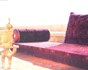 AFGHAN Bukhara Oriental Seating - Majlis - Toshak - Bukhara - Silky Velvet Indoor / outdoor - Hookah lounge - Home 3pcs