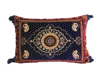 Afghan Royal BLUE Large Pillow Case Kilim Cushions, Authentic Pillow Covers, Ethnic Bohemian Oriental Home Decor Velvet