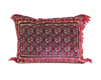 Khoja Roshnai RED Large Pillow Case Kilim Cushions, Authentic Pillow Covers, Ethnic Bohemian Oriental Home Decor Velvet