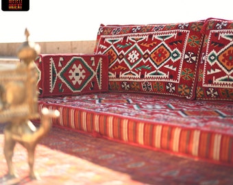 ARABIC Oriental Seating Set . Phrygia .  Majlis -  Rug Fabric - floor seating -Indoor / outdoor - Hookah lounge - Home 6pcs