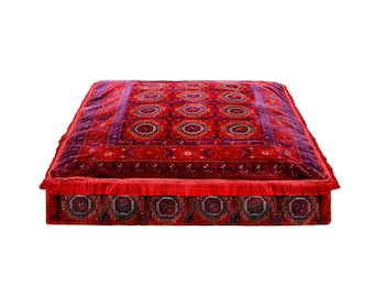 Afghan Bukhara Large Ottoman Cushion, Moroccan Pouffe, Square Kilim Pouf, Ethnic Bohemian Oriental Home Decor Velvet - Model #2