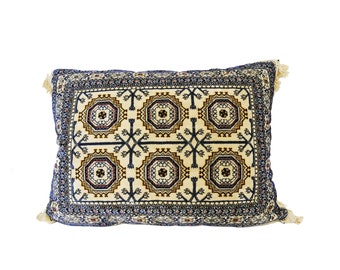 Afghan Bukhara BEIGE Large Pillow Case Kilim Cushions, Authentic Pillow Covers, Ethnic Bohemian Oriental Home Decor Velvet