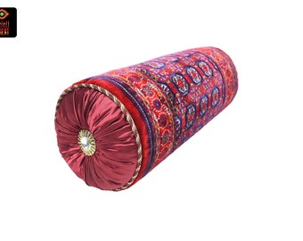 Khoja Roshnai RED Arm-Recliner Pillow Arm-Rest Kilim Cushions, Authentic Pillow Covers, Ethnic Bohemian Oriental Home Decor Velvet