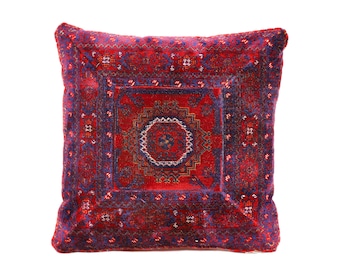 Afghan Bukhara Small Pillow Case Kilim Cushions, Authentic Pillow Covers, Ethnic Bohemian Oriental Home Decor Velvet - Model #1