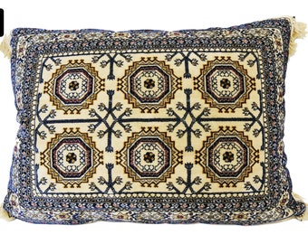 Afghan Bukhara BEIGE Large Pillow Case Kilim Cushions, Authentic Pillow Covers, Ethnic Bohemian Oriental Home Decor Velvet