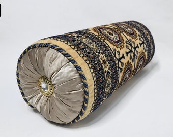 Afghan Bukhara Arm-Recliner Pillow Arm-Rest Kilim Cushions, Authentic Pillow Covers, Ethnic Bohemian Oriental Home Decor Velvet, Beige