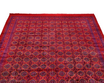 Afghan Bukhara Rug Kilim Carpet, Authentic Area Rug, Red Rug, Ethnic Bohemian Oriental Home Decor Velvet