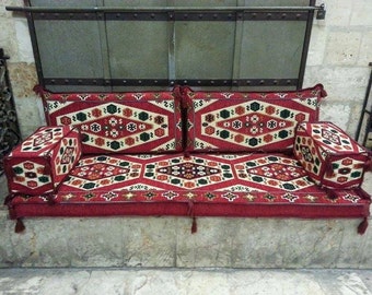 ARABIC Oriental Seating Set . Anatolian . Majlis - Rug Fabric - floor seating -Indoor / outdoor - Hookah lounge - Home 6pcs Hard Foam FILLED