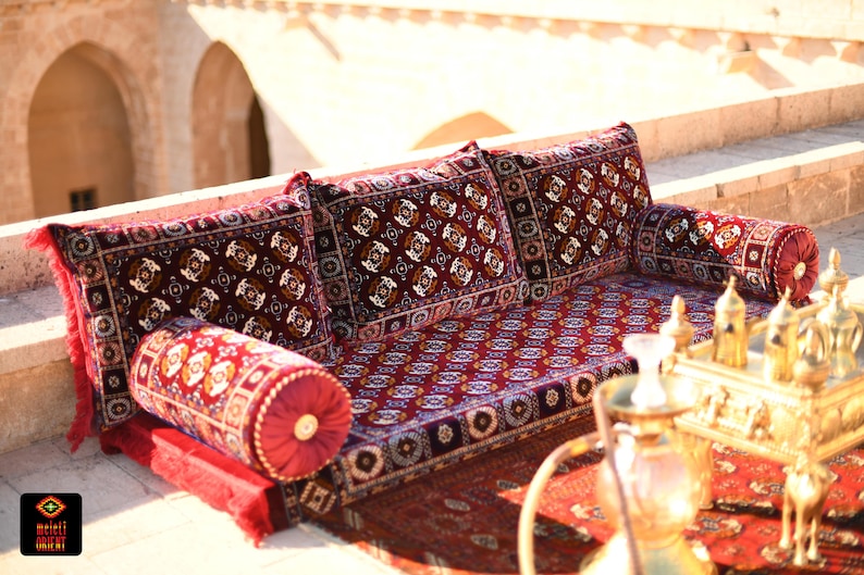 TURKMEN Bukhara Oriental Seating Majlis Toshak Bukhara Silky Velvet Indoor / outdoor Hookah lounge Home 6pcs image 6