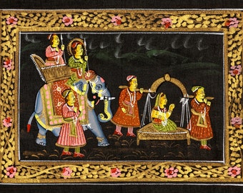 Indian Miniature Painting on Silk, Vintage Tapestry, Wall Hanging, Wall Decor - Group A - 10 variations