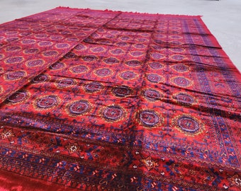 Tapis kilim afghan Boukhara, tapis authentique, tapis rouge, velours ethnique bohème oriental décoration d'intérieur