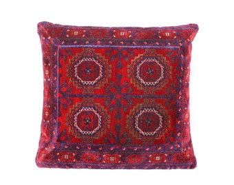 Afghan Bukhara Medium Pillow Case Kilim Cushions, Authentic Pillow Covers, Ethnic Bohemian Oriental Home Decor Velvet - Model #2