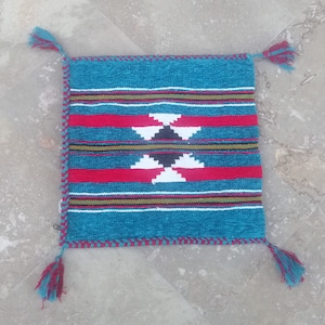 Arabic Pillow Case Handloomed Handstitched Kilim Cushions, Authentic Pillow Covers, Ethnic Bohemian Oriental Home Decor, Turquoise