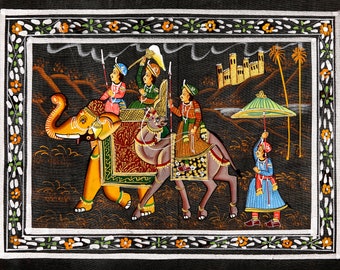 Indian Miniature Painting on Silk, Vintage Tapestry, Wall Hanging, Wall Decor - Group J - 6 variations