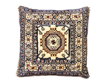 Afghan Bukhara BEIGE Small Pillow Case Kilim Cushions, Authentic Pillow Covers, Ethnic Bohemian Oriental Home Decor Velvet - Model #1