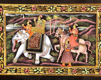 Indian Miniature Painting on Silk, Vintage Tapestry, Wall Hanging, Wall Decor - Group I - 10 variations