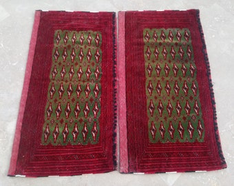 Turkmen Turkoman Handwoven Yamut Tekke Chuval, Vintage Cushion Cover, Tribal Bokhara Bukhara Yomud Carpet Green LOT OF 2