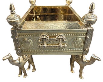 Hand-Hammered and Hand-embroided Decorative Brass Grill for Coffee and Hookah CAMEL