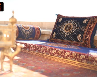 AFGHAN Royal BLUE Oriental Seating - Majlis - Toshak - Afghan - Silky Velvet Indoor / outdoor - Hookah lounge - Home 3pcs / 4pcs / 6pcs