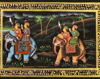 Indian Miniature Painting on Silk, Vintage Tapestry, Wall Hanging, Wall Decor - Group D - 10 variations