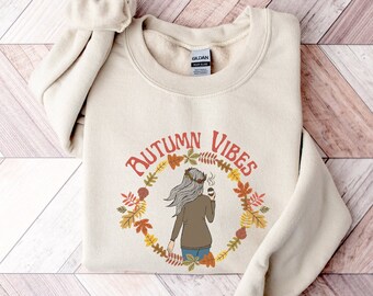 Autumn Vibes Autumn Pumpkin Spice Latte Coffee Lover Gift (Phoebe 7) Unisex Heavy Blend Crewneck Sweatshirt