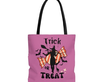 Halloween Trick or Treat Tote Bag in Light Pink