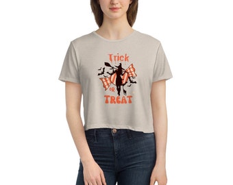 Straszny czarownica Cukierek albo psikus halloweenowy prezent damski zwiewny krótki T-shirt