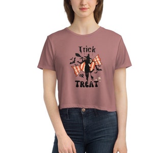 Trick or Treat Spooky Witch halloween gift Women&#39;s Flowy Cropped Tee