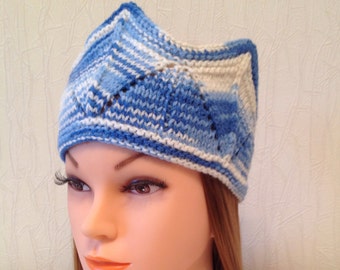 Knitted Headband Wool Knitted Turban Beanie Gifts Winter Headband Women's Winter Beanie Knit Hair Turban Ear Warmer Wool Blue White Headband